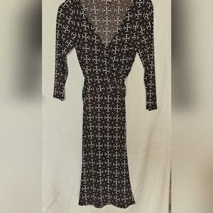 Geometric pattern faux wrap dress